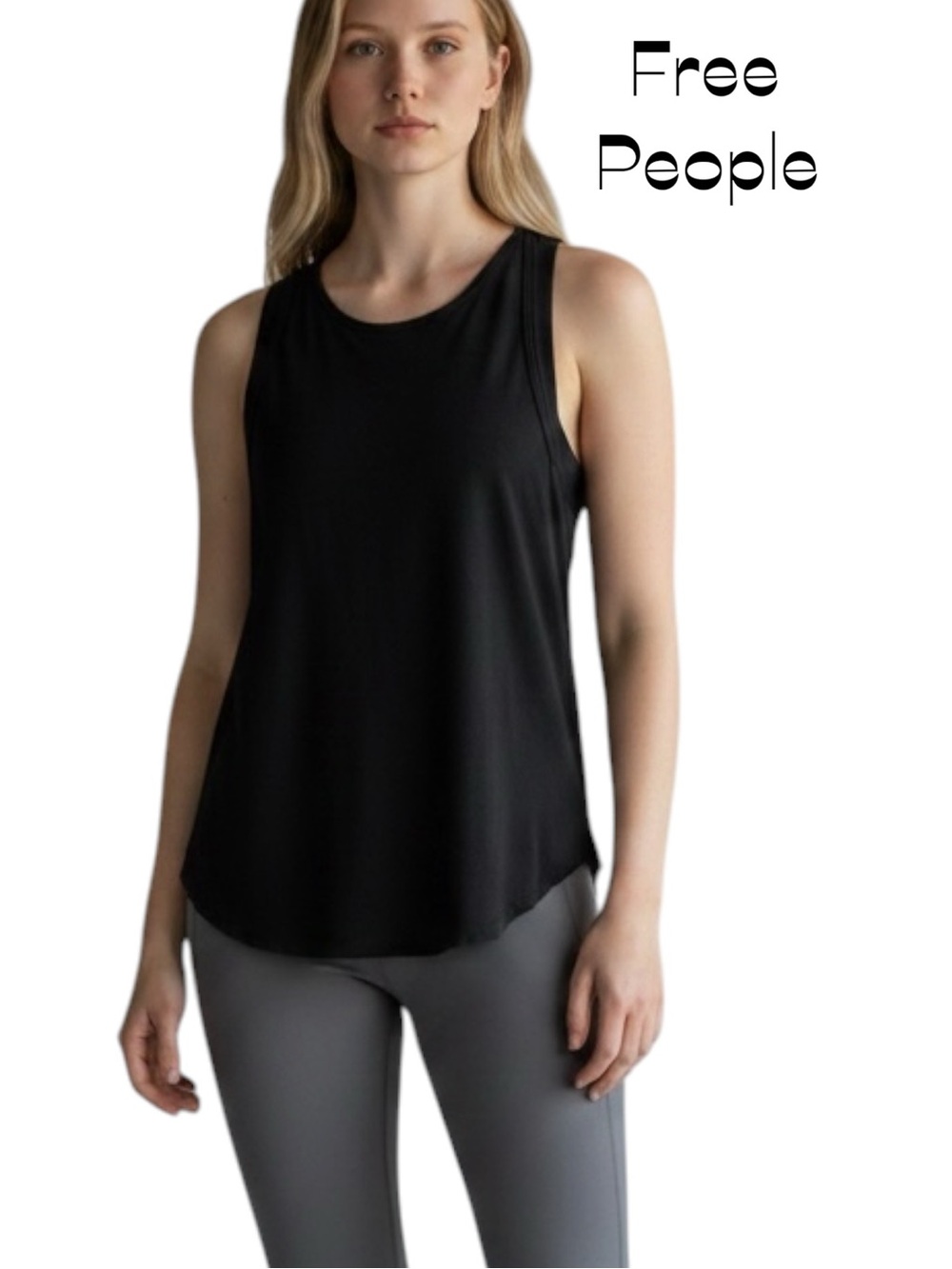 Free People Black Scoop Neck GorpCore Athletic Yoga Tank Top Size M
